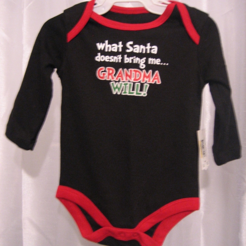 Holiday Time What Santa doesn't bring Me Unisex Infant Black/Red One Piece Sz3-6